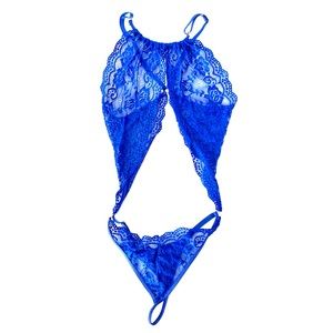 Lace Lingerie Blue Teddy Bodysuit Halter Intimates Size Small NWOT